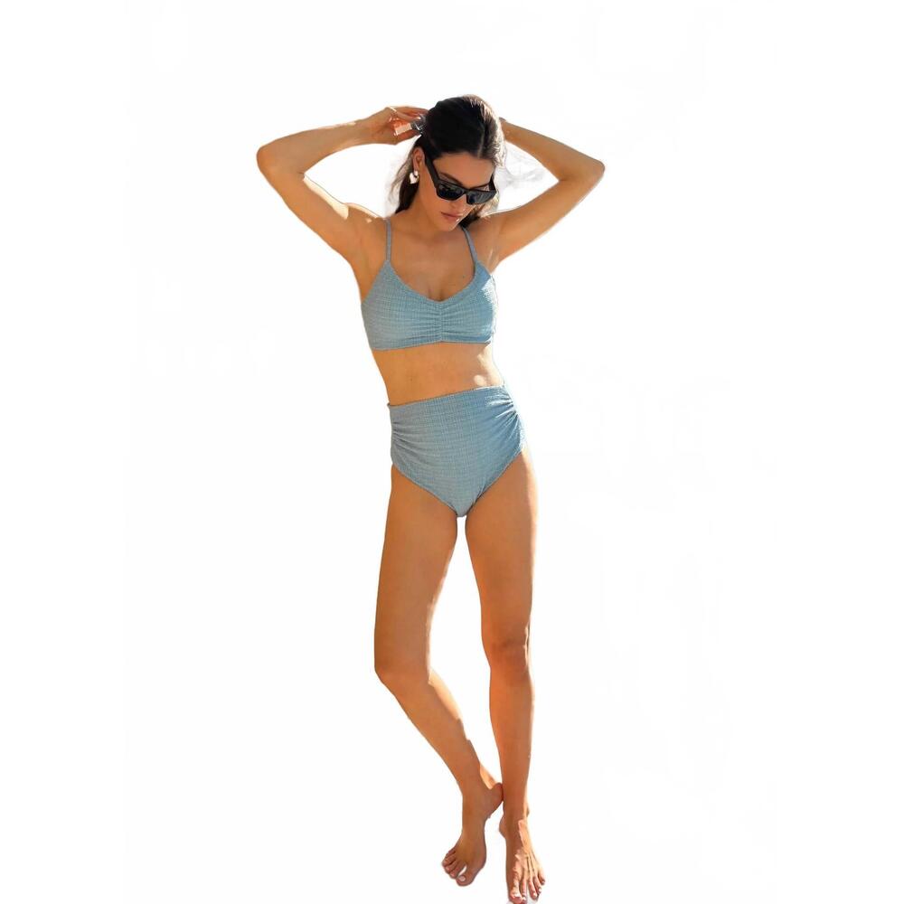 NEW HATCH the zanzibar maternity bikini in blue mini gingham